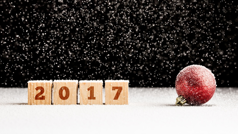 5K, red, freestanding, New Year, number, HD, blocks, 2017, 5K, bauble, near, Snowfall