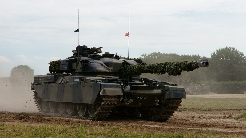 weapon, aggression, Chieftain, armor, outdoors, sky, " leader", mode of transportation, army, no people, field, 1080P, transportation, combat, military