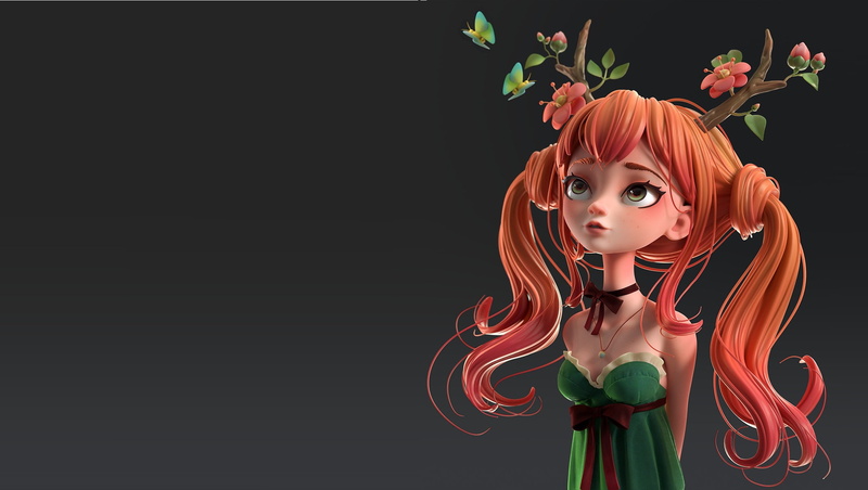 1080P, Alina Makarenko, Druid Girl | Polypaint, art, fantasy, rendering, druid