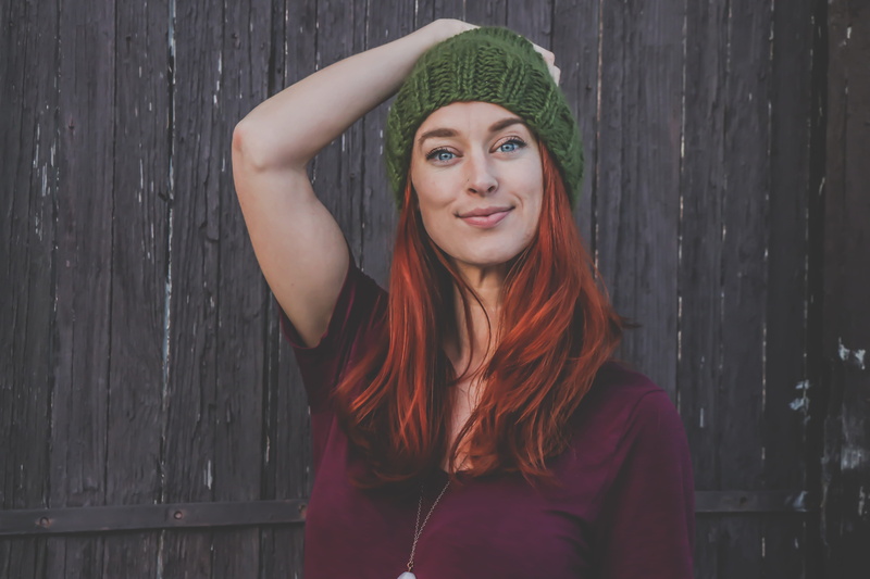 pose, female, young women, real people, red, lady, beanie, hairstyle, standing, long hair, woman, waist up, beauty, close-up, blue eyes, outdoors, photoshoot