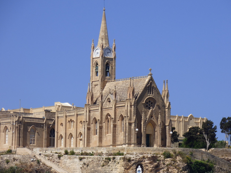 cathedral, blue sky, no people, travel destinations, building, built structure, the past, european, landmark, stone, tower, old, island, belief, place of worship