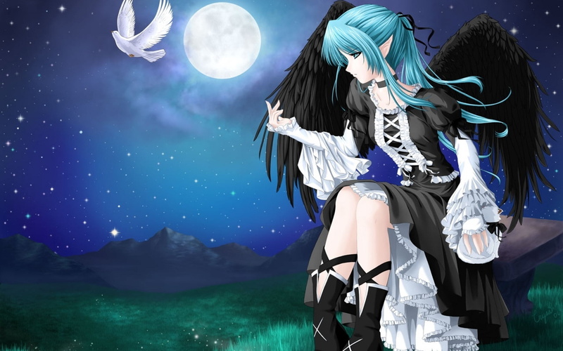 cloud - Sky, character, haired, star - Space, flying, anime, star Shape, mountain, illustration, three quarter length, lifestyles, twings, beautiful, astrology