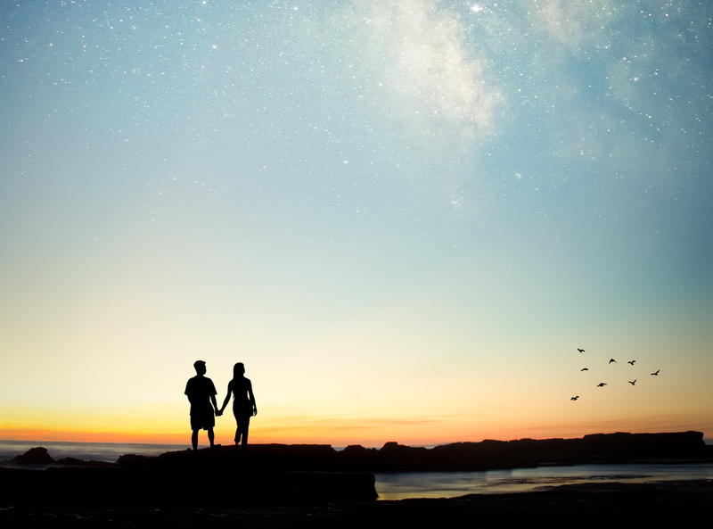 positive emotion, sky, men, silhouette, outdoors, lifestyles, canon, couple - relationship, shorts, standing, orange color, scenics - nature, black, ahead