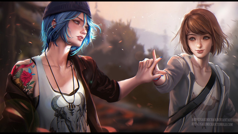 Necklace, Blue Eyes, Tattoo, Blue Hair, Brown Hair, Max Caulfield, Hat, Chloe Price, Life Is Strange, Smile, Grey Eyes, 1080P