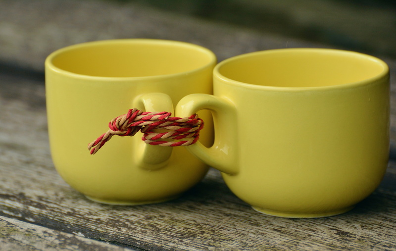 belong together, freshness, ceramics, knot, refreshment, crockery, cord, food and drink, marry, pull together, rope, two, no people, teacups, wellbeing