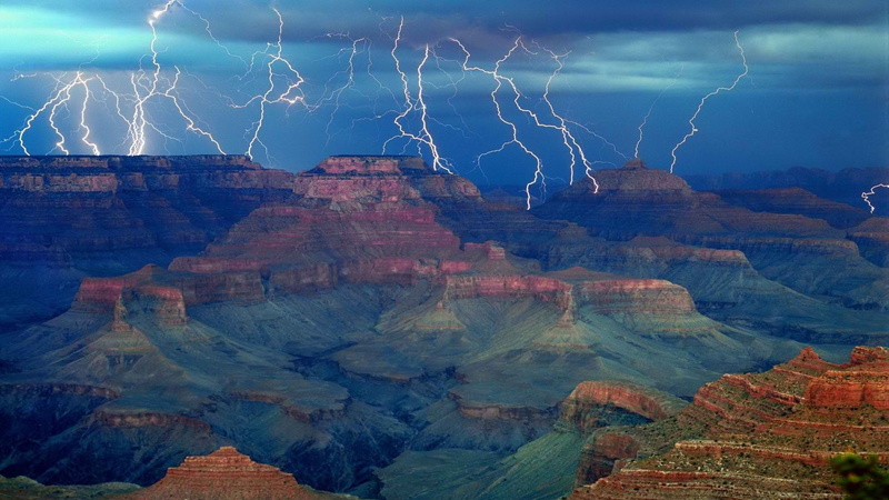 canyon, lightning, storm, hd, 1080P, stone, landscape, grand, nature, desert, rocks