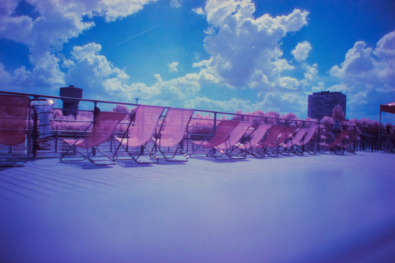 summer, sea, 2K, tranquility, day, scenics - nature, cloud - sky, infrared depth of field, outdoors, architecture, seat, land, water, blue, chair, travel destinations