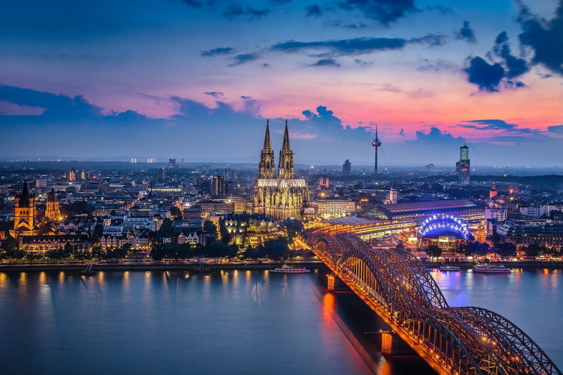 Cities, Bridge, Cologne Cathedral, Germany, Cologne, Cityscape, Building, 1080P, Light, City