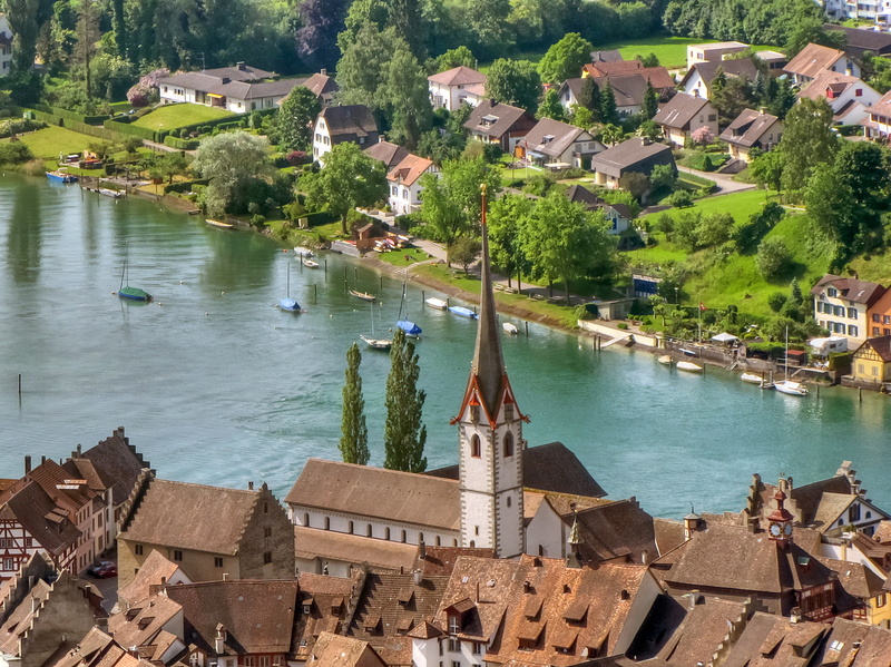 house, water, town, no people, built structure, Stein am Rhein, town., transportation, nature, city, home, outdoors, concrete, plant, tree, architecture