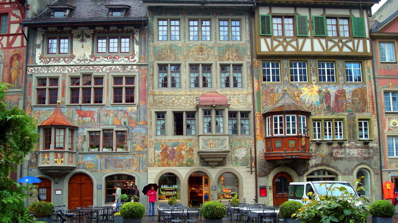 facade, 1080P, building exterior, the past, history, architecture, house, built structure, entrance, plant, outdoors, nature, ornate, switzerland, stein am rhein