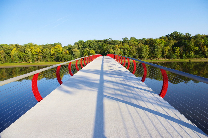 tranquility, clear sky, walkway, mississippi, vanishing point, diminishing perspective, 4K, davenport, no people, railing, park, land, backwaters, nature