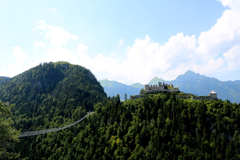 ruin, austria, ehrenberg, highline179, tree, land, non-urban scene, landscape, idyllic, reutte, mountain, tourist attraction, suspension bridge, rope bridge