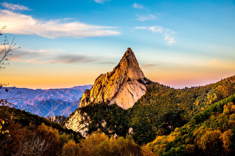 photography, land, fall, sunset, wuling, forest, no people, mountain, beauty in nature, foilage, rock, nature, cliff, plant, mountain peak, tranquility