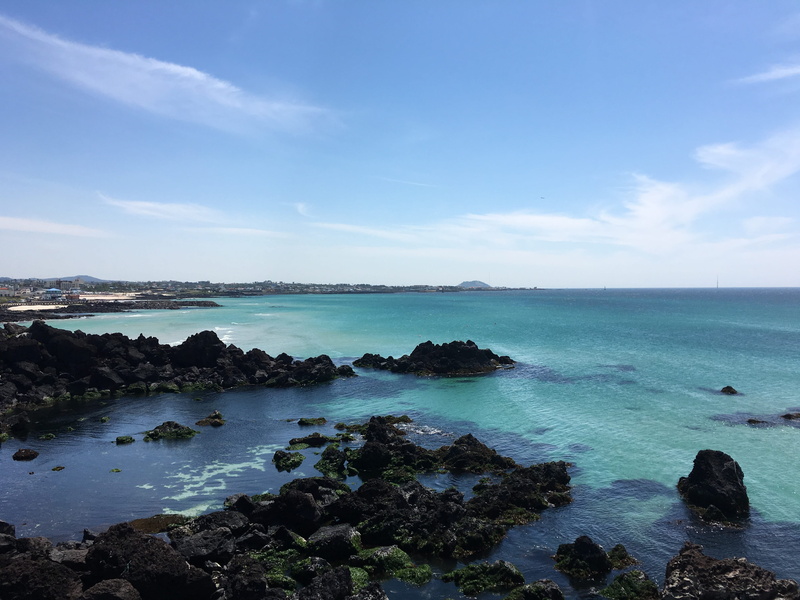 horizon, beach, rock, 4K, landscape, land, Sky, Sea, tranquility, rock - object, Jeju Island, scenics, body, island, turquoise colored, cloud - sky, rocky coastline