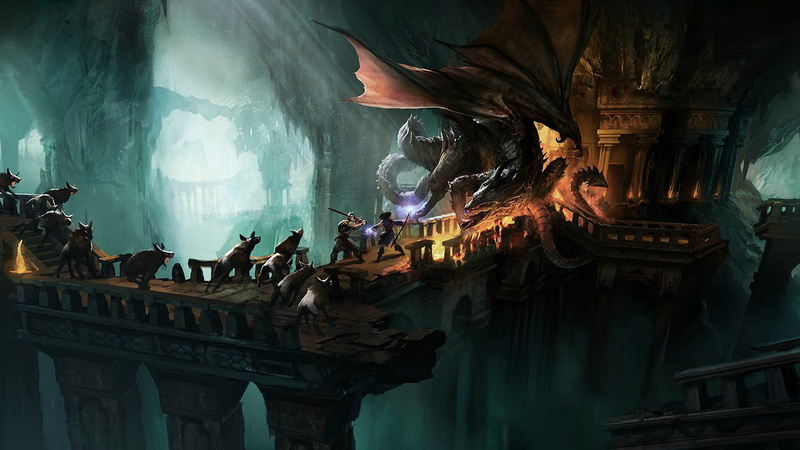 ruins, video, dogs, games, online, mage, 1080P, art, caves, fantasy, warriors, wings, dragons, artwork, bridges, drakensang