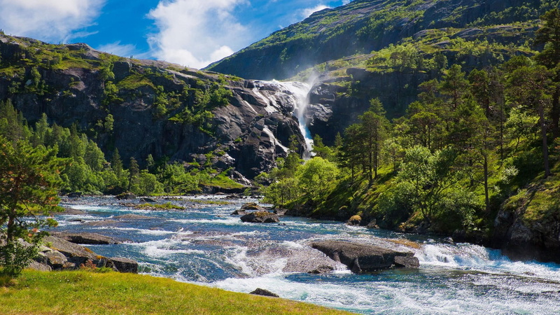 mountain, 1080P, waterfall, river, runnel