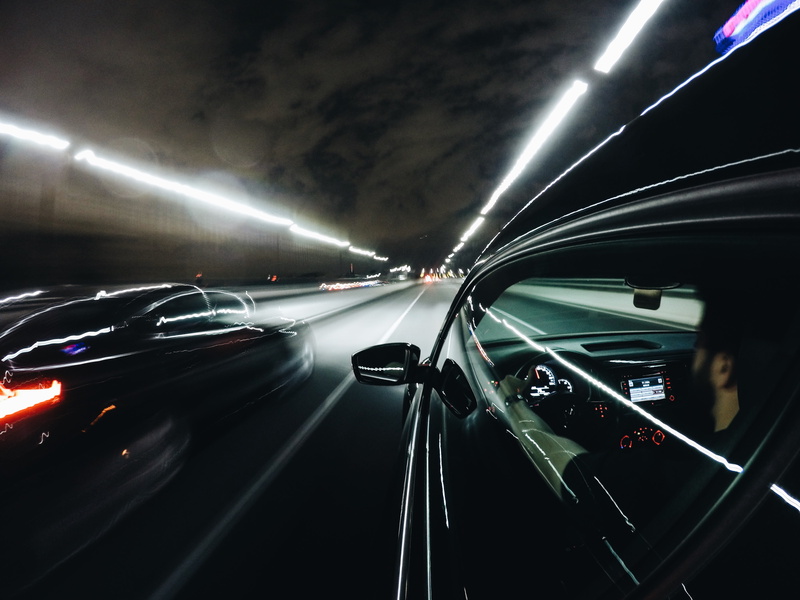 time, night, architecture, motor vehicle, transportation, city, light, indoors, lapse, close, blurred motion, multiple lane highway, 4K, street, inside