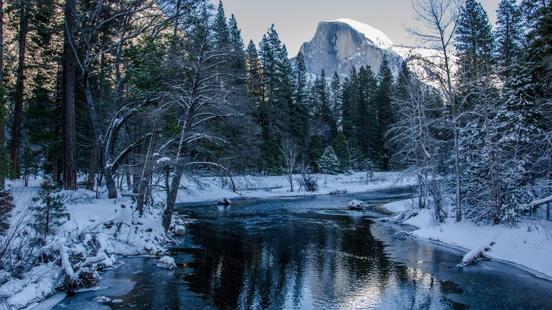 non-urban scene, no people, water, nature, bourn, snowy, land, tree, usa, outdoors, 4K, runnel, flowing water, yosemite, covering, yosemite national park