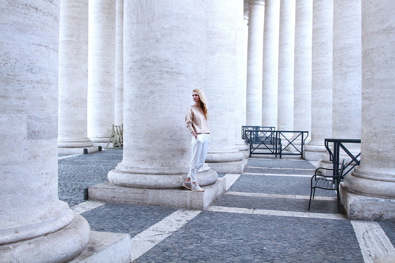 architectural column, rome, built structure, one person, building exterior, day, stone, staircase, religion, architecture, woman, women, adult, tower, young adult