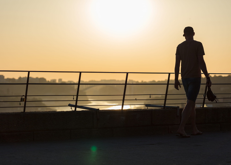 1080P, outdoors, douro, railing, clear sky, sunset, sunlight, full length, pontedarrabida, silhouette, vila nova de gaia, porto, nature, standing, sky