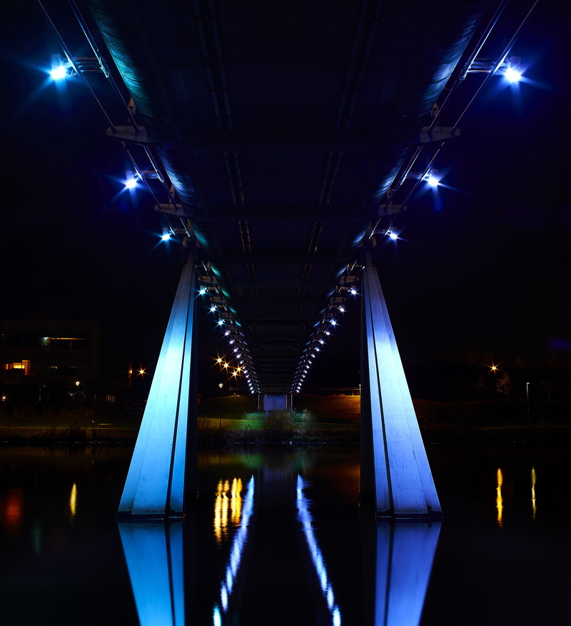 connection, light, united kingdom, illuminated, infinity bridge, lighting equipment, built structure, architecture, bridge, nightlife, water, river, night