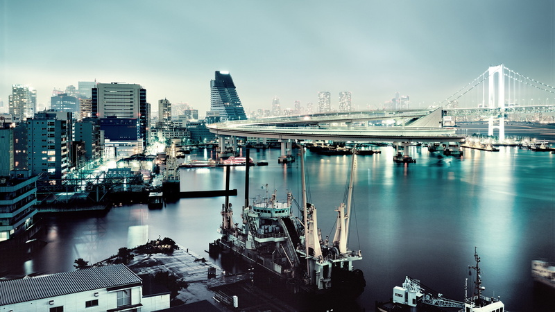 Bridge, Buildings, Rainbow, Tokyo, 2K, Boats, Japan