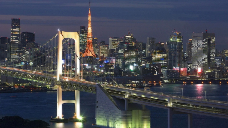 tokyo, office Building, famous Place, night, modern, waterfront, downtown District, building Exterior, suspension, travel Locations, architecture And Buildings