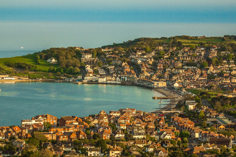 Swanage, high angle view, land, Country, built structure, ocean, nature, 5K, water, outdoors, Panorama, residential district, no people, bay, sky, Dorset