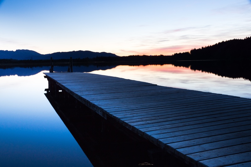 scenics - nature, boat house, scenics, tranquility, sunset, atmosphere, water, reflection, tranquil Scene, web, dusk, bavaria, night, pier, forest, landscape
