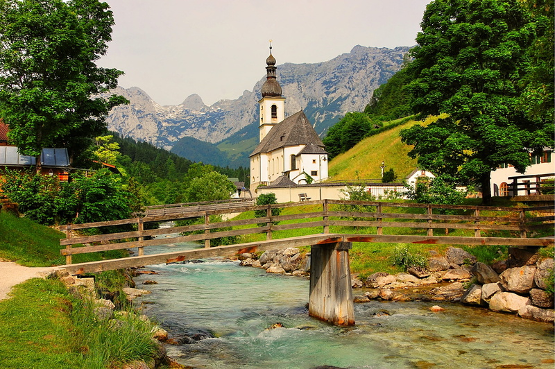 water, ramsau, summer, outdoors, upper bavaria, nature park, forest, clouds, day, panorama, germany, no people, place of worship, built structure, berchtesgaden national park