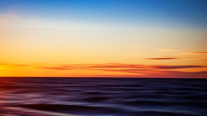 sunset, cloud - sky, horizon, sky, nature, waves, seascape, tranquility, idyllic, calm, 1080P, outdoors, waterfront, beauty in nature, orange color, blurred
