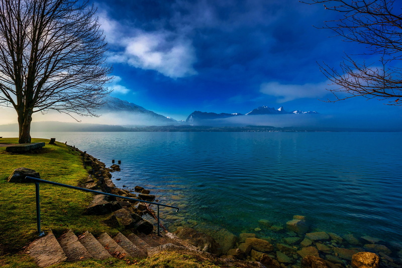 stones, nature, photo, switzerland, lake, 2K, coast, thun, stairs