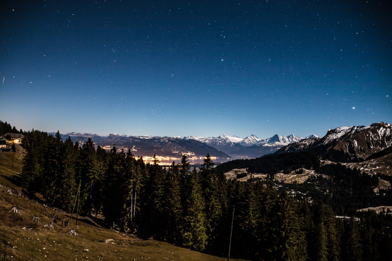 star - space, city, scenics - nature, mountain, winter, lights, tree, pine tree, long exposure, plant, gurnigel, sky, land, environment, 5K, snow, atmosphere