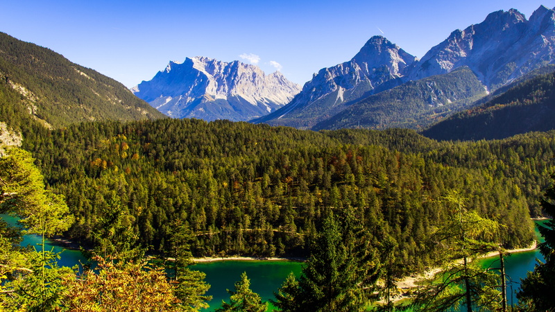 wilderness, coniferous tree, snow, sky, no people, blue, hill, scenics - nature, ascent, mountains, snowcapped mountain, bavaria, mountain, green color