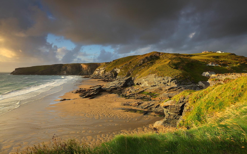 rocks, britain, people, england, beach, ocean, summer, nature and landscapes, coast, 1080P