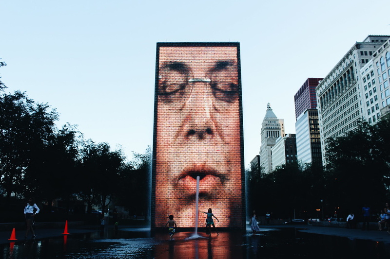 playground, tree, plant, 1080P, united states, outdoors, sky, building exterior, portrait, tall - high, chicago, midwest, day, millenium park, water, architecture