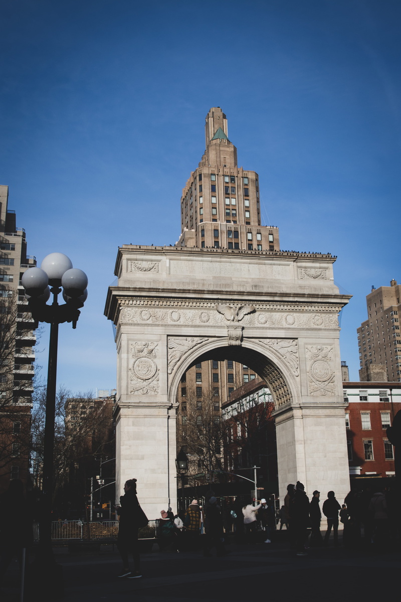 arched, manhattan, building, person, new york city, washington square park, tourism, office building, nature, streetlight, stone, travel, downtown, city