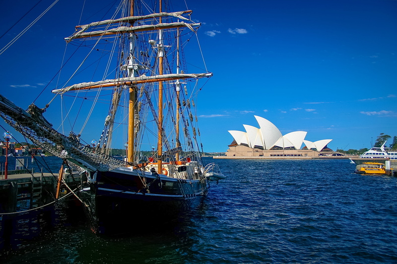 sea, watercraft, sydney opera house, black, city, sydney, mast, sydney harbour, nautical vessel, transportation, opera house, vessel, harbor, sailing ship