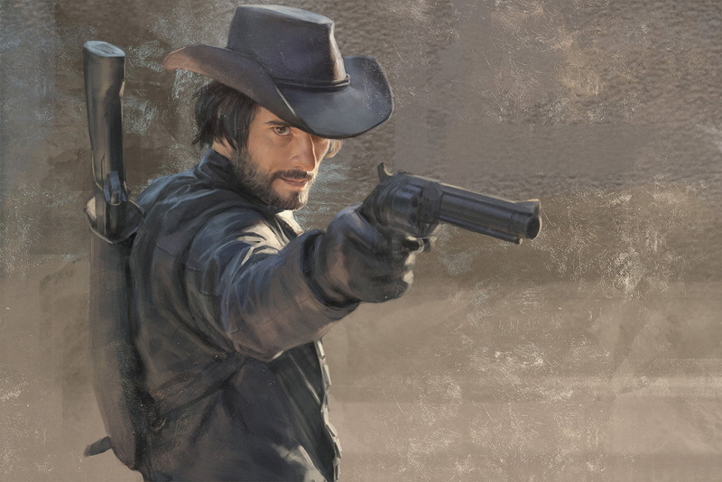hat, .44 Magnum, shotgun, men, Hyde (Artist), black hat, Men with Hats, fan art, digital art, 720P, ArtStation, black clothing, digital painting, gun