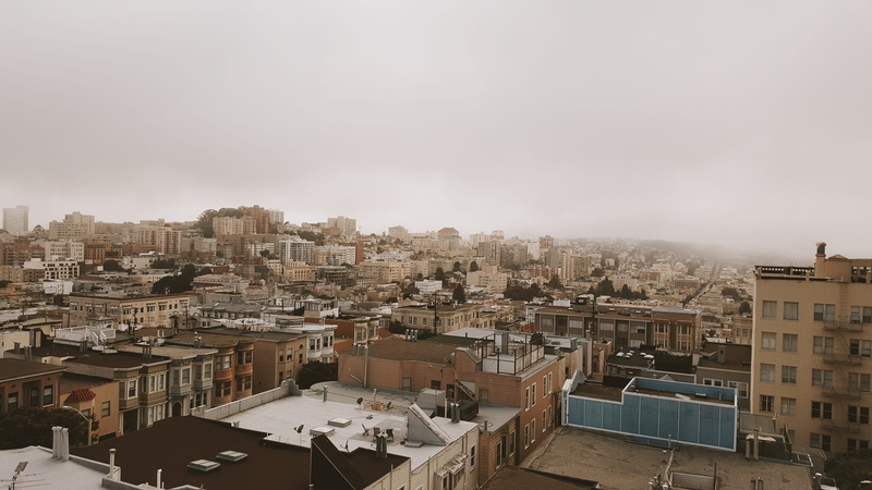 built structure, settlement, crowded, city life, apartment, building, 5K, united states, day, house, cityscape, high angle view, foggy, san francisco