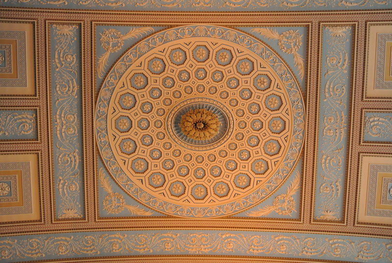 directly below, architecture, indoors, circle, design, architectural feature, architecture and art, cornicing, ceiling, shape, craft, mural, College, chapel