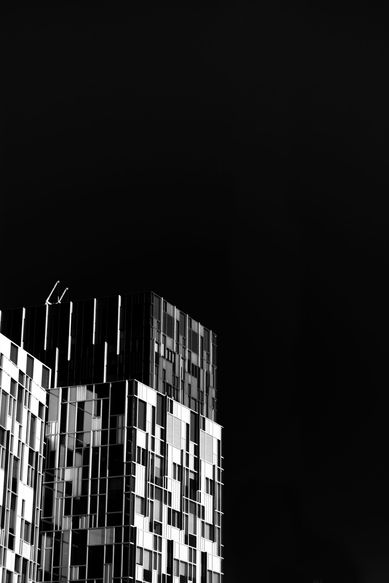 minimalism, black, buildings, squares, night, city, building, pattern, apartment, united kingdom, 5K, nature, residential district, london, north greenwich station