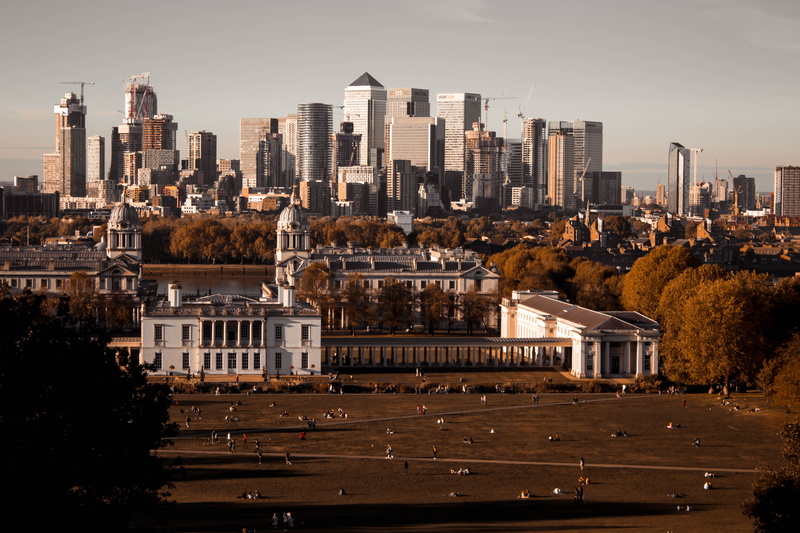 modern, settlement, travel destinations, building, tall - high, london, building exterior, forest, buildings, sky, nature, hill, city, 4K, park, sun, octover