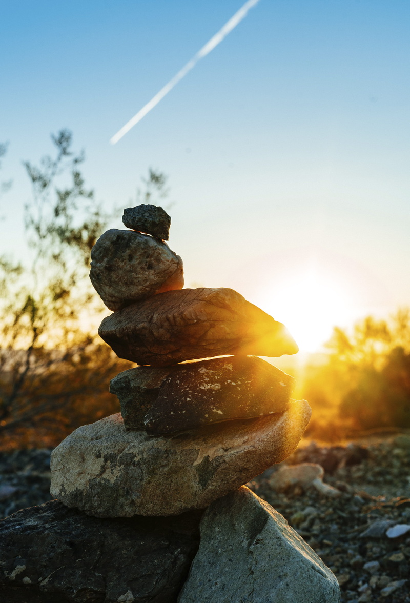 outdoors, land, zen-like, vapor trail, beauty in nature, cactus, rock balance, no people, sunrise, day, sun glaer, stack, sunlight, sun flare, sky, close-up