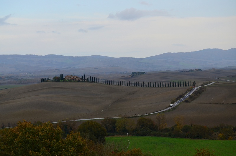 clouds, sky, plant, mountains, mountain range, cloud - sky, beauty, the terrain, nature, road, houses, scenics - nature, tranquility, environment, tuscany