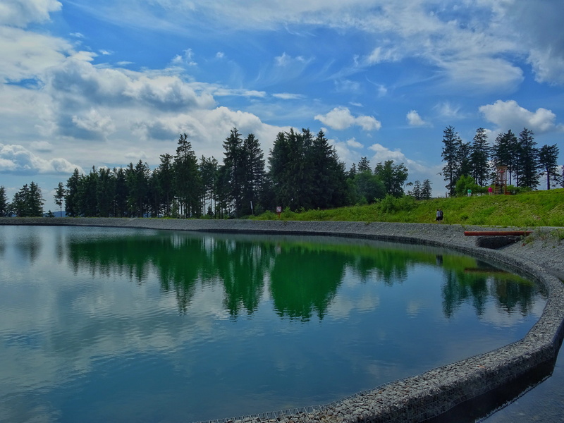 Mirroring, willingen, tree, upland, green, reflection lake, sauerland, cloud - sky, pond, landscape, Storage Pond, trees, willingen upland, waterfront
