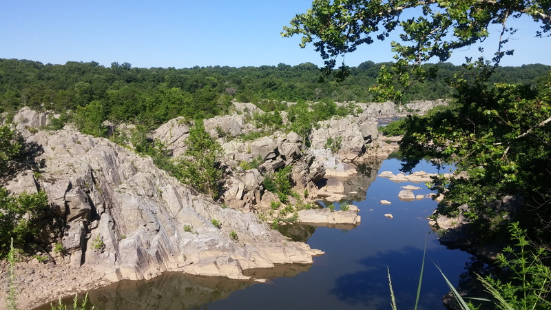clear sky, environment, sky, reflection, 4K, rock, potomac, nature, waterfall, scenery, landscape, no people, outdoors, tree, water, plant, day, great falls