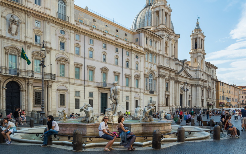 sculpture, moor fountain, built structure, italy, women, building, history, embassy, palazzo pamphili, architecture, real people, art and craft, the past