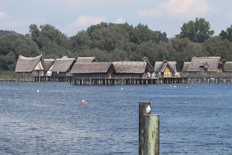 building exterior, roof, tree, outdoors, wooden dwellings, stilt, open air museum, sea, archaeological open air museum, nature, Lake Constance, unteruhldingen