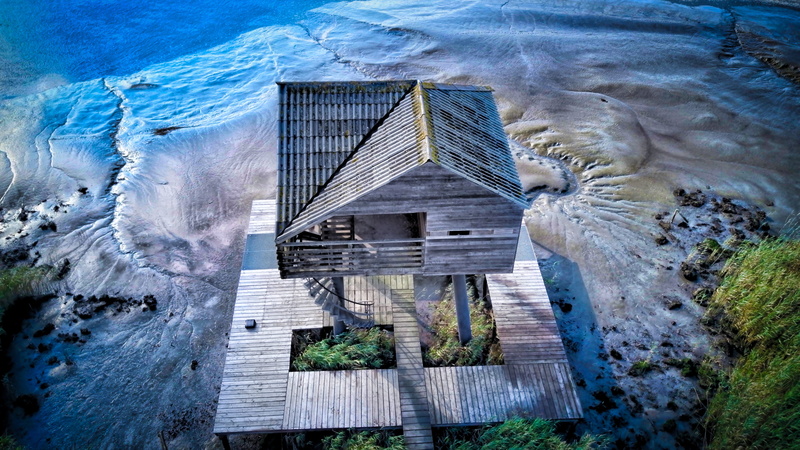 glacier, coastal, netherlands, wood - material, cold temperature, lookout, building, sea, water, hut, deck, no people, nature, cottage, built structure